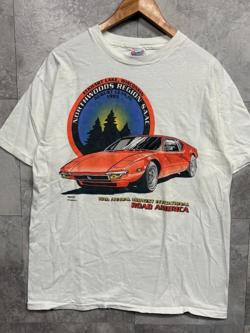 Hanes De Tomaso Pantera T Shirt Men's L White 1993 Road America Vintage Car